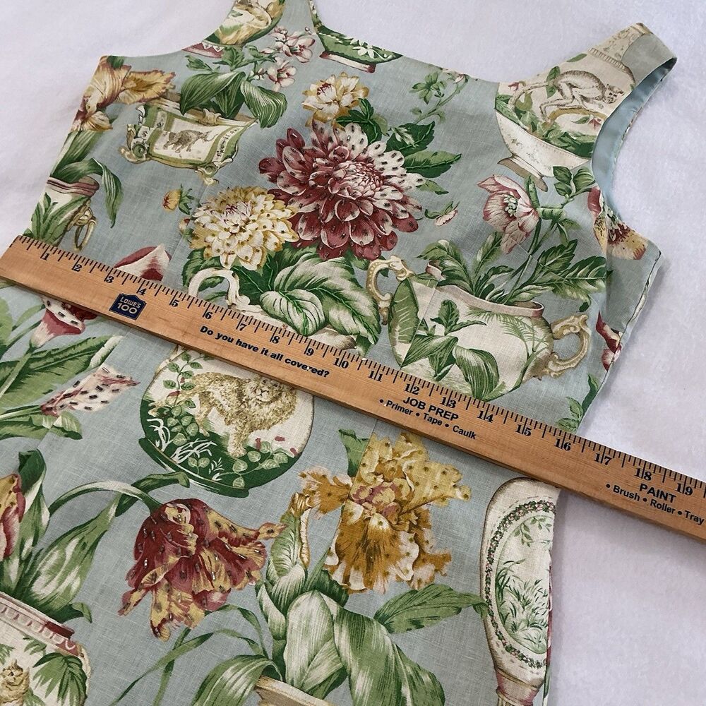 Virgo Chinoiserie Linen Sheath Dress Sz. 10P Beaded Grand Millennial 90’s Floral - Picture 14 of 16